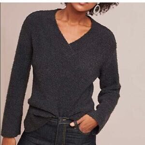 Anthropologie Wool & Alpaca Blend Clayton Sweater Black Vneck